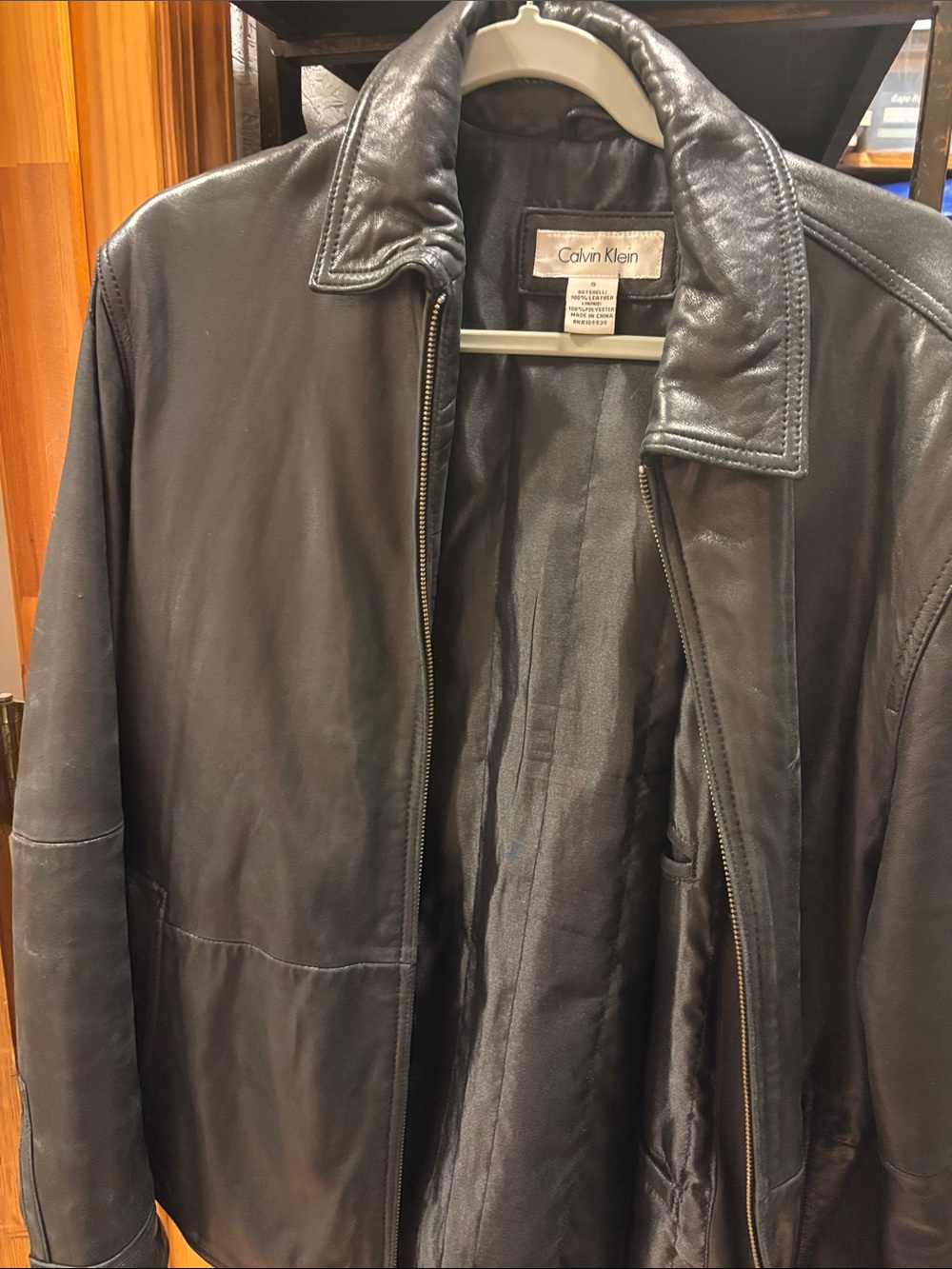 Calvin Klein Men's Black Leather Bomber Jacket